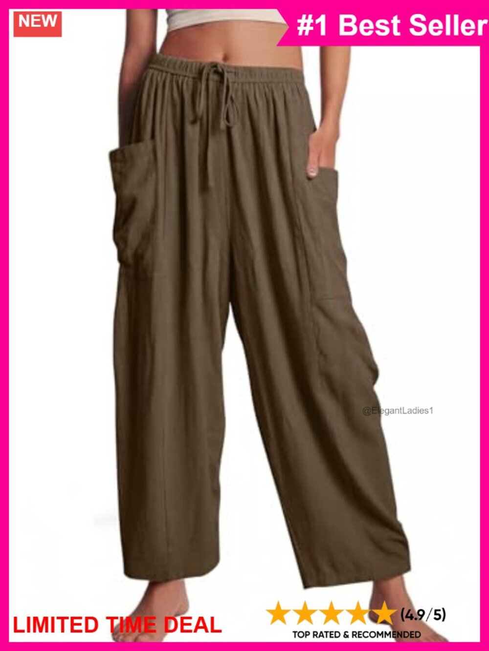 Wide Leg Palazzo Pants High Waist Drawstring Pockets Casual Summer